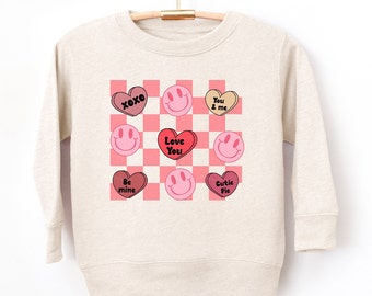 Kids Valentine's Day Sweatshirt: Heart & Smiley Face Toddler Sweatshirt