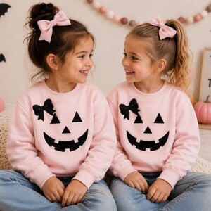 Girls' Halloween sweatshirt, Toddler Halloween Sweatshirt, Coquette Pumpkin Shirt, Fall Tee