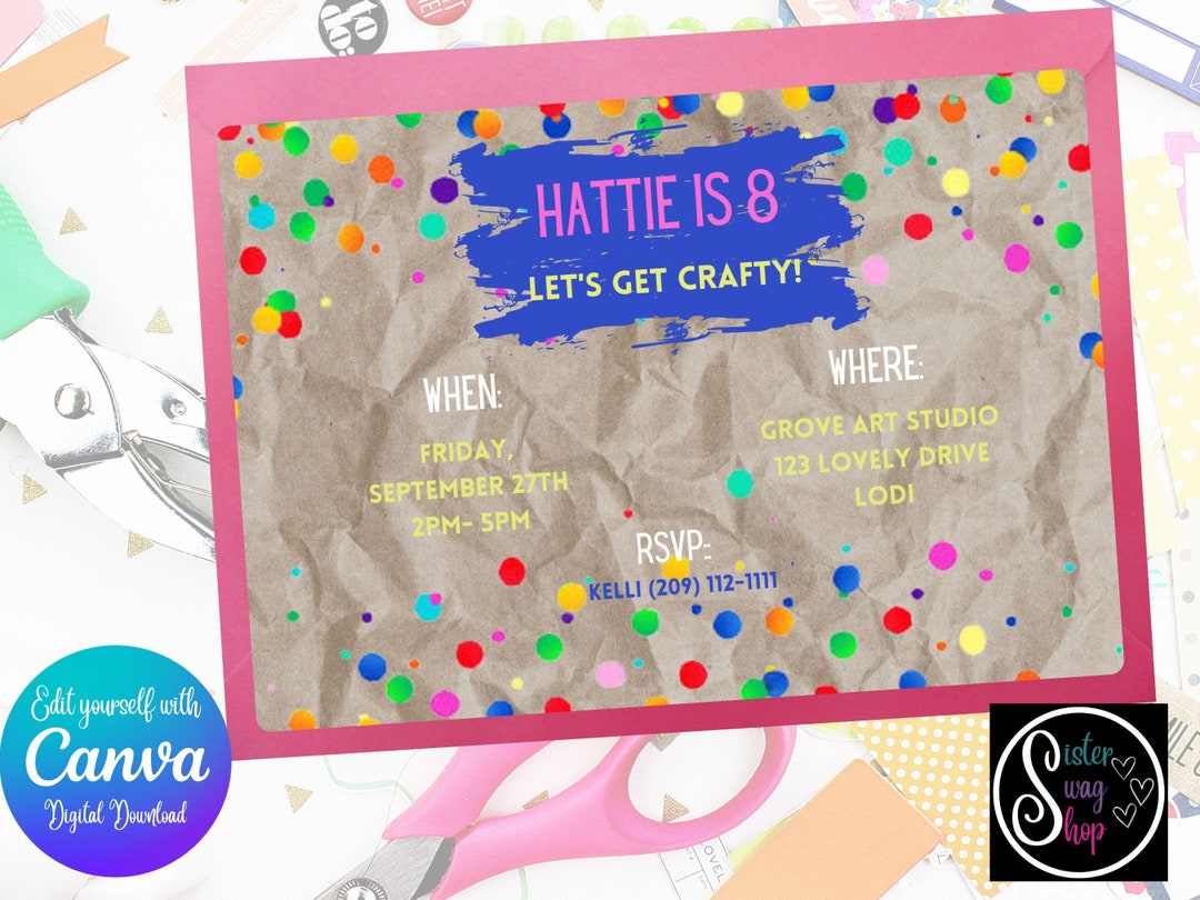 Craft Birthday Party Invitation Template - Digital Download - Canva
