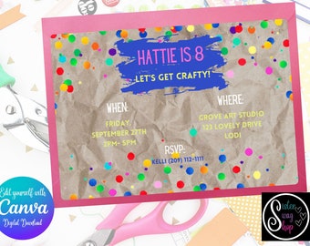 Plantilla de invitación a fiesta de cumpleaños artesanal - Descarga digital - Canva Link