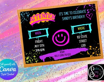 Invitación colorida a la fiesta de feliz cumpleaños - Descarga digital - Canva Link