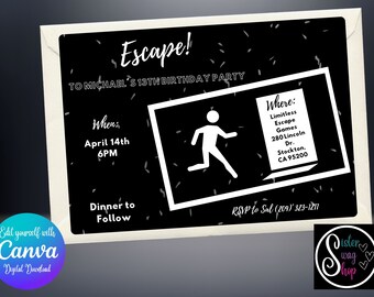 Plantilla de fiesta de cumpleaños de Escape Room - Descarga digital - Canva Link