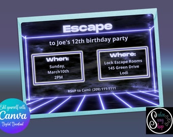 Invitación a la fiesta de cumpleaños de Escape Room - Descarga digital - Canva Link