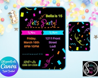 Plantilla de invitación de cumpleaños de fiesta - Descarga digital - Canva Link