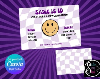 Plantilla de invitación a celebración de cumpleaños Happy Groovy - Descarga digital - Canva Link