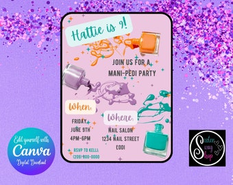 Plantilla de invitación a fiesta de cumpleaños Mani-Pedi - Descarga digital - Canva Link