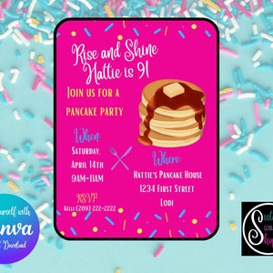 Rise and Shine 9th Pancake Birthday Party Invitation Template - Digital Download - Canva Link