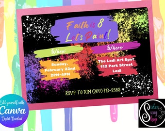 Invitación a la fiesta de cumpleaños de Let's Paint - Descarga digital - Canva Link