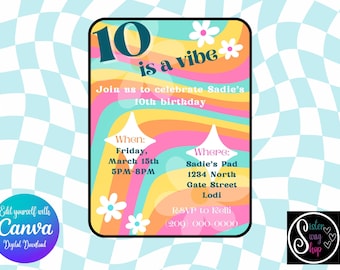 Es una plantilla de invitación de cumpleaños Vibe Groovy - Descarga digital - Canva Link