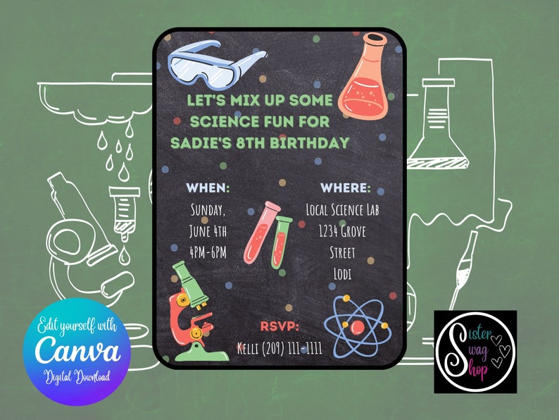 Science Themed Birthday Party Invitation Template Digital - Etsy