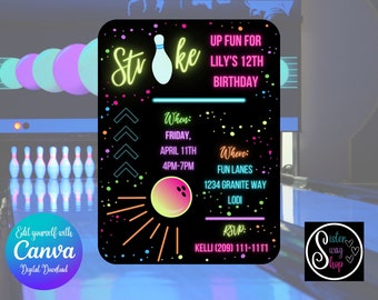 Plantilla de invitación de bolos Strike Up Fun - Descarga digital - Enlace de Etsy