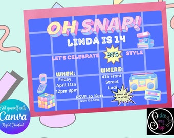 Plantilla de invitación a fiesta de cumpleaños Oh Snap 90s Vibe - Descarga digital - Canva Link