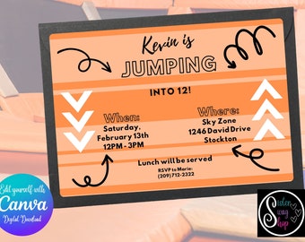 Plantilla de invitación de cumpleaños para saltar al parque de trampolines - Descarga digital - Enlace de Canva