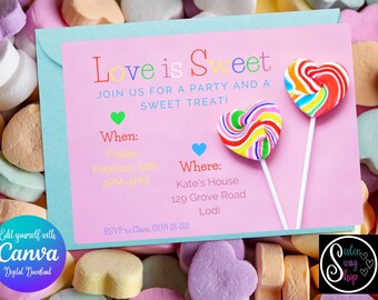 Plantilla de invitación a fiesta de San Valentín Love is Sweet - Descarga digital - Canva Link