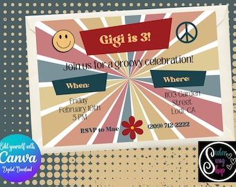 Invitación a la fiesta de cumpleaños Groovy - Descarga digital - Canva Link