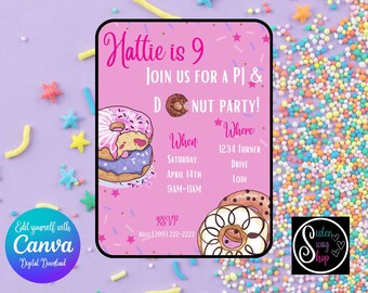 Plantilla de invitación a fiesta de cumpleaños de donut - Descarga digital - Canva Link