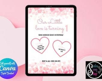 Plantilla de invitación de cumpleaños de Little Love - Descarga digital - Canva Link