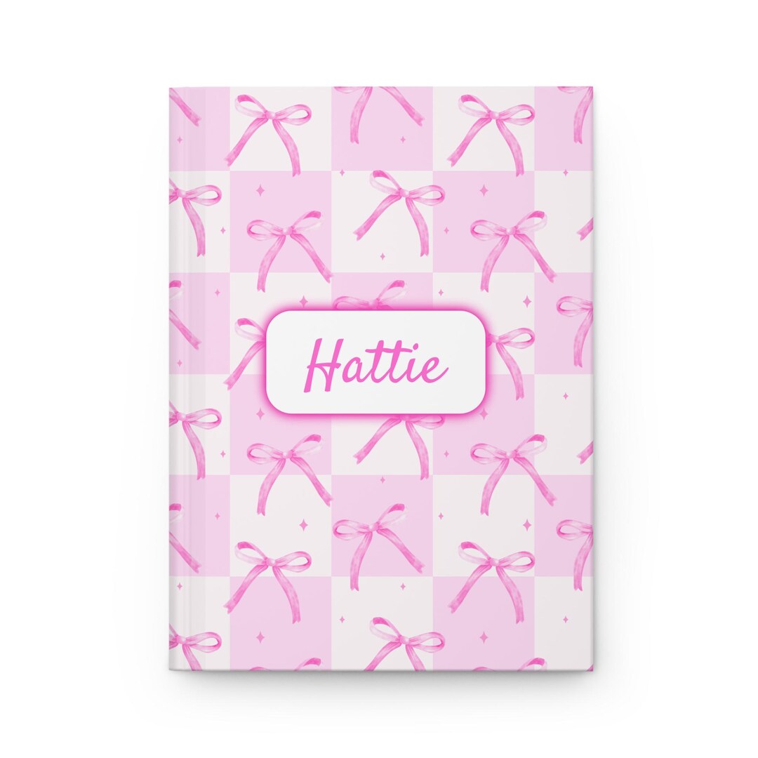 Pink Bow Pattern Coquette Personalized Name Hardcover Journal | Matte ...