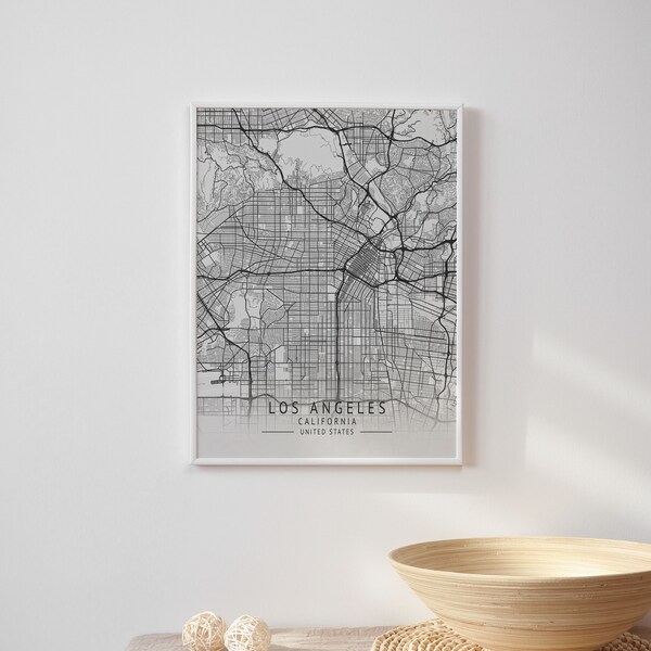 LOS ANGELES Map Poster Print Decor, Printable City Map Digital Download, Modern Black and White Print Art, United State City Prints Artwork