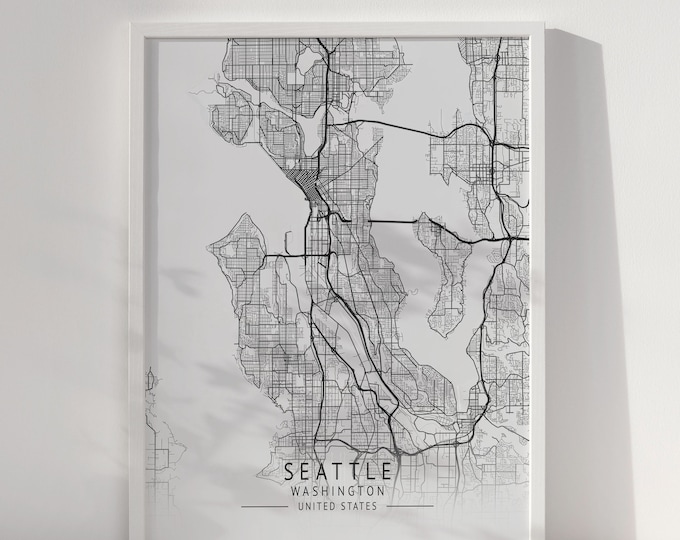 SEATTLE Map Poster Print Decor, Printable City Map Digital Download ...