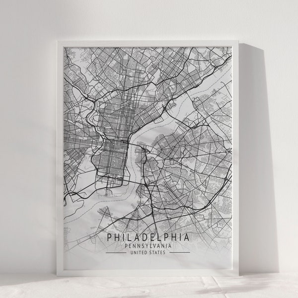 PHILADELPHIA Map Poster Print Decor, Printable City Map Digital Download, Modern Black and White Print Art, United State City Prints Artwork