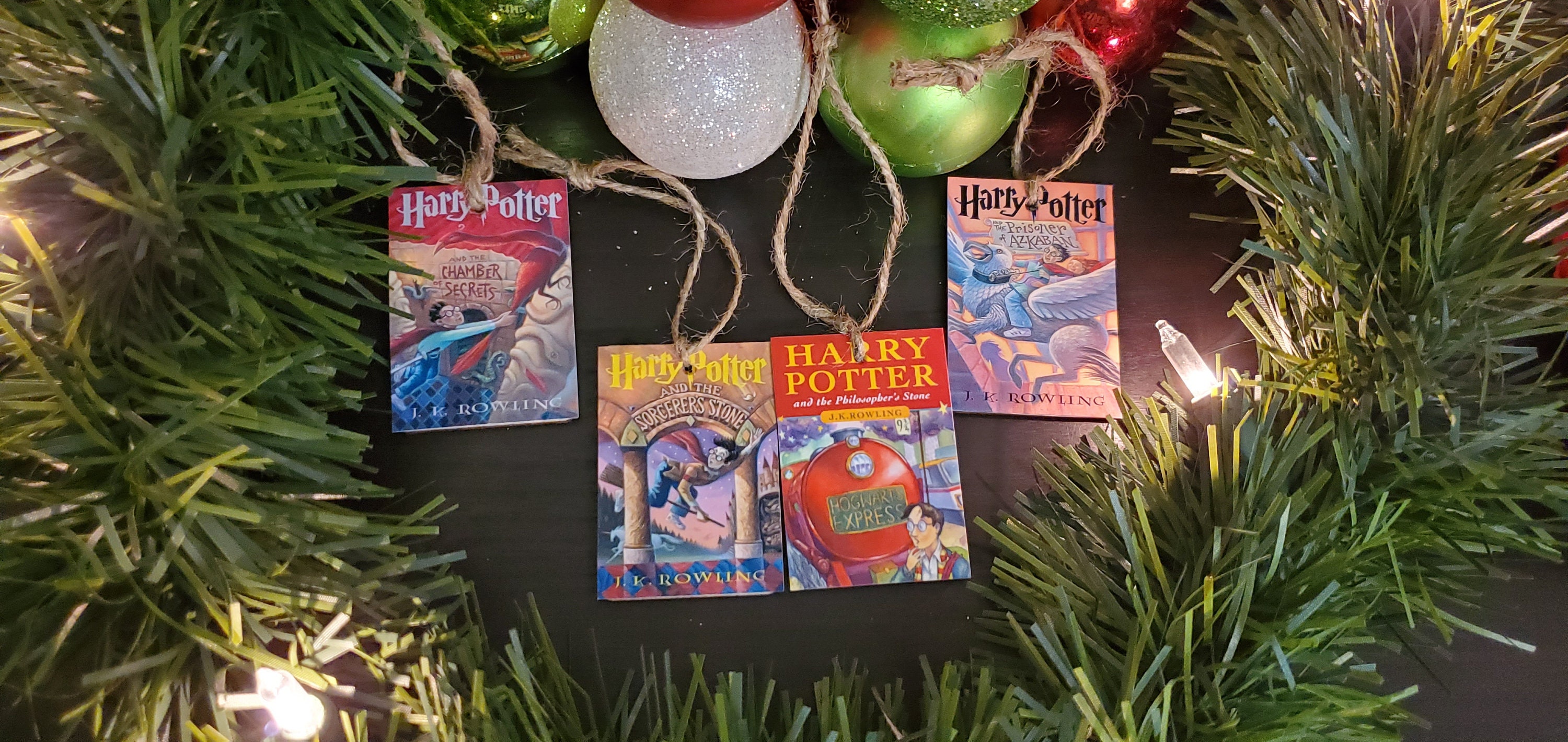 Harry Potter Christmas Ornament Set/2 Large 4” Glitter Ornaments HP