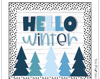 Hello Winter Bulletin Board Kit | Classroom Decor Set | Door Decor | Calm Classroom Decor Easy Bulletin Board | Simple Class Door Decor Kit