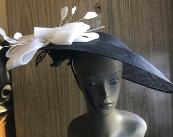 A very wide Wedding/Ascot/church/bridal  Hatinator hat in black and white   Size-M