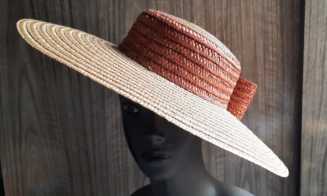 A Wel Crafted Wedding/ Ascot/bridal Straw Hat in Bronz and Cream . Size