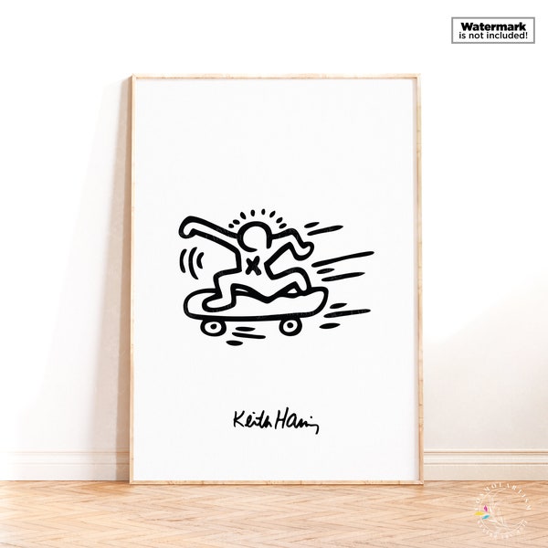 Keith Haring Skate Lover Print, Pop Art Poster, Kaith Haring Love, Contemporary Art Print, Wall Decor