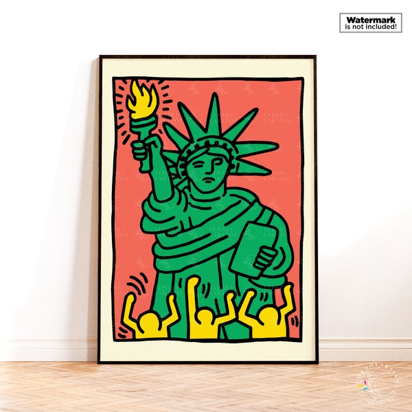 Keith Haring Print, Statue of Liberty Exhibition Poster, Wall Art Print