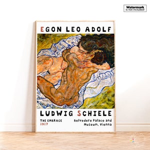 Egon Schiele, The Embrace Fine Art Print, Schiele Exhibition Poster Wall Art