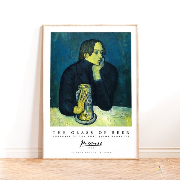 Pablo Picasso The Glass of Beer Exhibition Poster, Le Bock, Museum Wall Art, Modern Art Print, Blue Period Print, Home Decor, Artist Quote