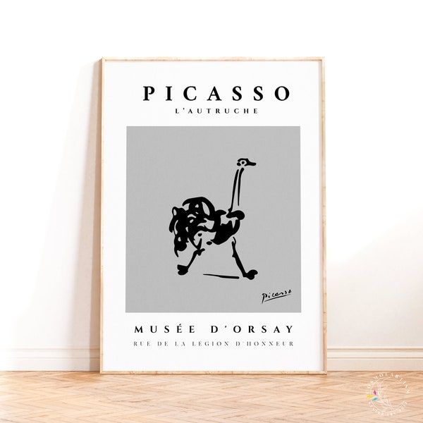 Pablo Picasso Ostrich Poster, Picasso Animal Wall Print, Line Art Poster, Modern Art Print, Minimalist Line Drawing Wall Art Decor