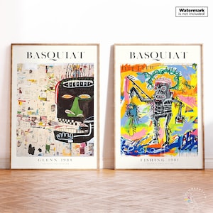 Jean Michel Basquiat, Basquiat Print Set of 2, Basquiat Exhibition Poster, Modern Wall Decor, Gallery Wall Art Set