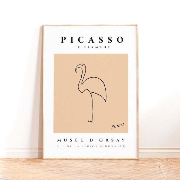 Pablo Picasso Flamingo Poster, Picasso Animal Wall Print, Line Art Poster, Modern Art Print, Minimalist Line Drawing Wall Art Decor