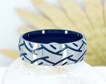 Men Ring in Stainless Steel Carved Motorcycle Tire Tread Wedding Ring  Brushed/Matt 8mm