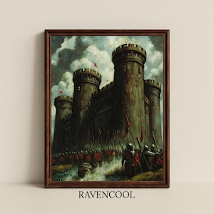 Medieval Castle Siege Print: Knight Army, Gothic Fantasy Wall Decor