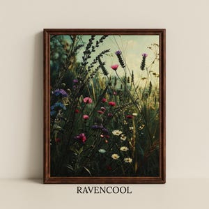Vintage Floral Landscape Print: Rustic Meadow Wall Art (Digital Download)