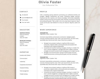 Modern Resume Template for Google Docs, Word, 1-3 Page Resume Template, Cover Letter & References Template, Modern CV Template, Minimalist