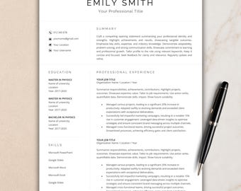 Professional Resume Template, Google Docs, Word, 1-3 Page Resume Template, Cover Letter & References Template, Modern Minimalist CV Template