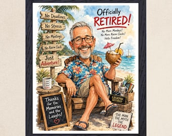 Personalized Retirement Caricature From Photo, Funny Retirement Gift, Custom Boss or Coworker Portrait