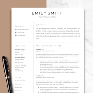 Modello di curriculum professionale, Google Docs, Word, modello di curriculum da 1 a 3 pagine, modello di lettera di presentazione e referenze, modello di CV minimalista moderno