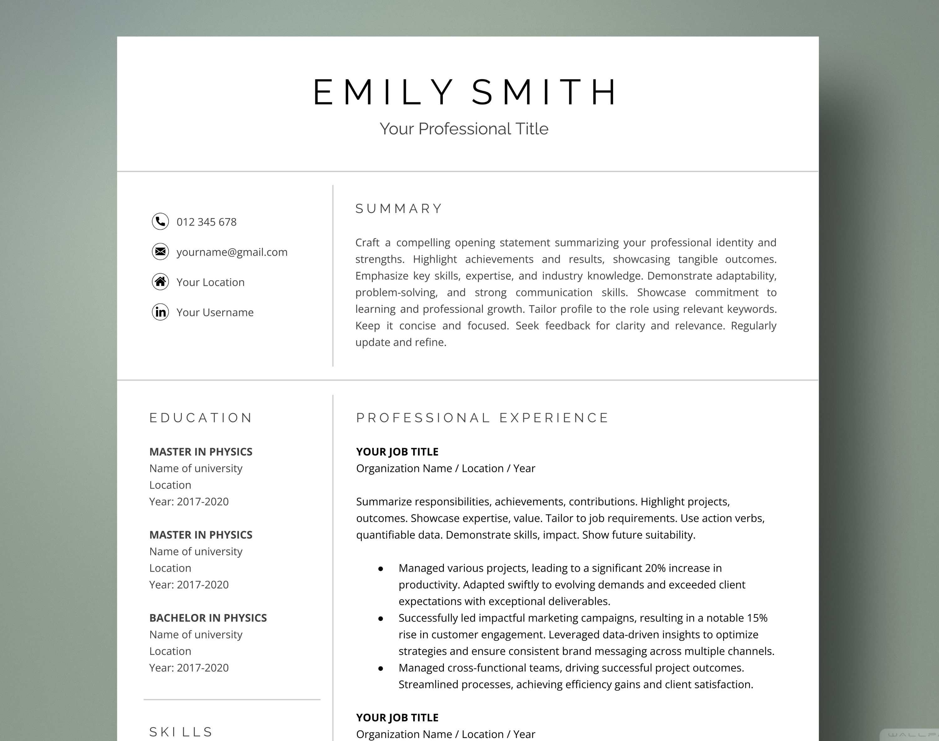 Professional Resume Template Google Docs Word 1-3 Page - Etsy Australia