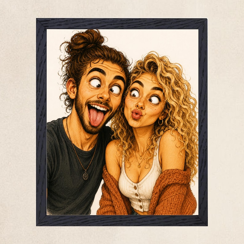 Custom Caricature Portrait from Photo, Funny Personalised Digital Gift, Custom Couple, Family & Pet Caricature Drawing image 6