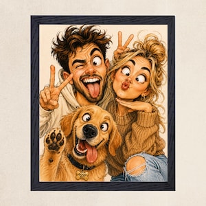 Custom Caricature Portrait from Photo, Funny Personalised Digital Gift, Custom Couple, Family & Pet Caricature Drawing image 1