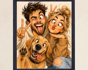 Custom Caricature Portrait from Photo, Funny Personalised Digital Gift, Custom Couple, Family & Pet Caricature Drawing