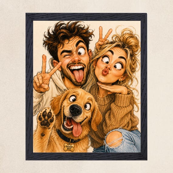 Custom Caricature Portrait from Photo, Funny Personalised Digital Gift, Custom Couple, Family & Pet Caricature Drawing