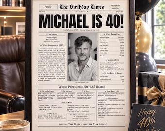 Personalized Birthday Newspaper from Photo, Custom Birthday Gift, Year You Were Born Print, 18th 21st 30th 40th 50th 60th 70th 80th 90th
