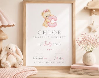Personalized New Baby Birth Stats Print, Custom Newborn Nursery Wall Art, Digital Baby Keepsake Gift, New Born Gift, New Baby Gift